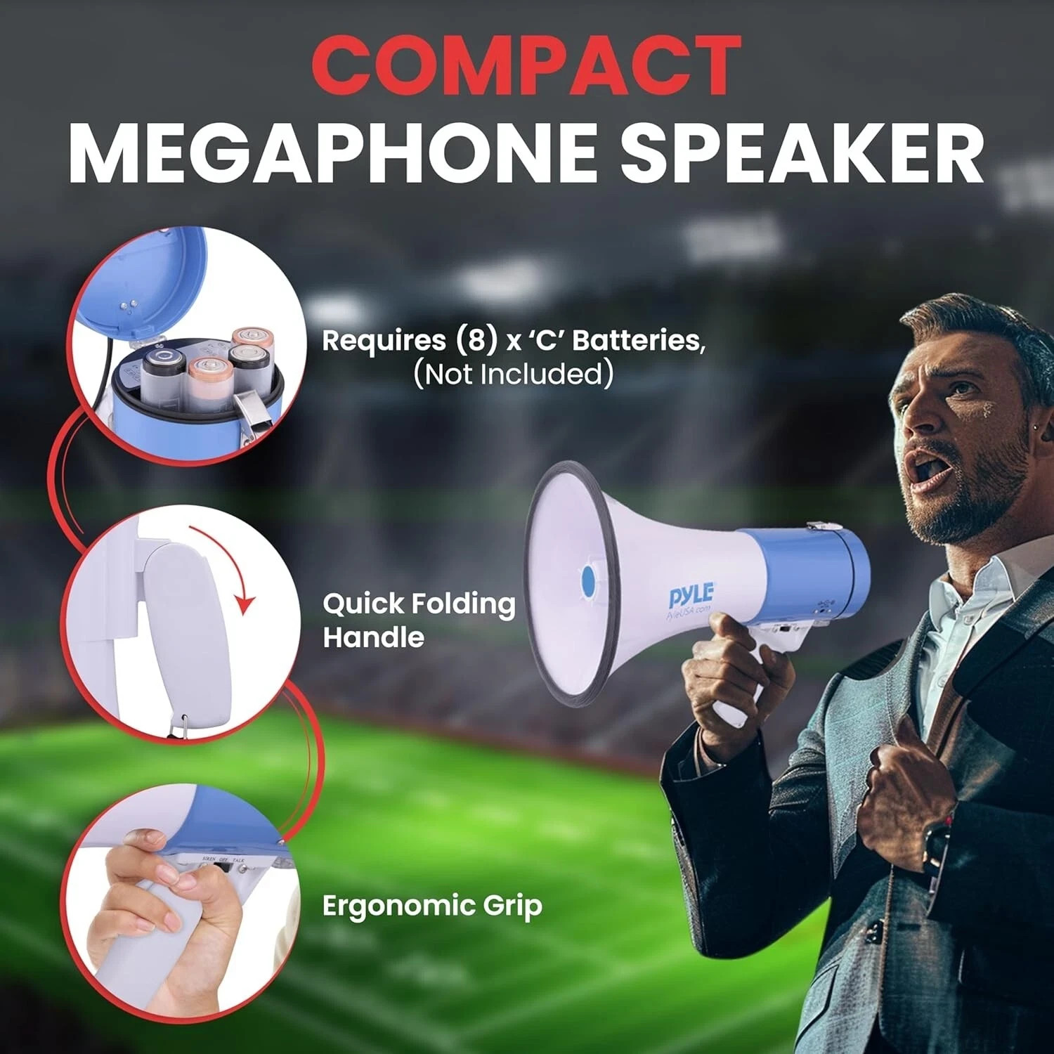 Pyle PMP50 Portable Megaphone Speaker Built-in Siren Adjustable Volume Control