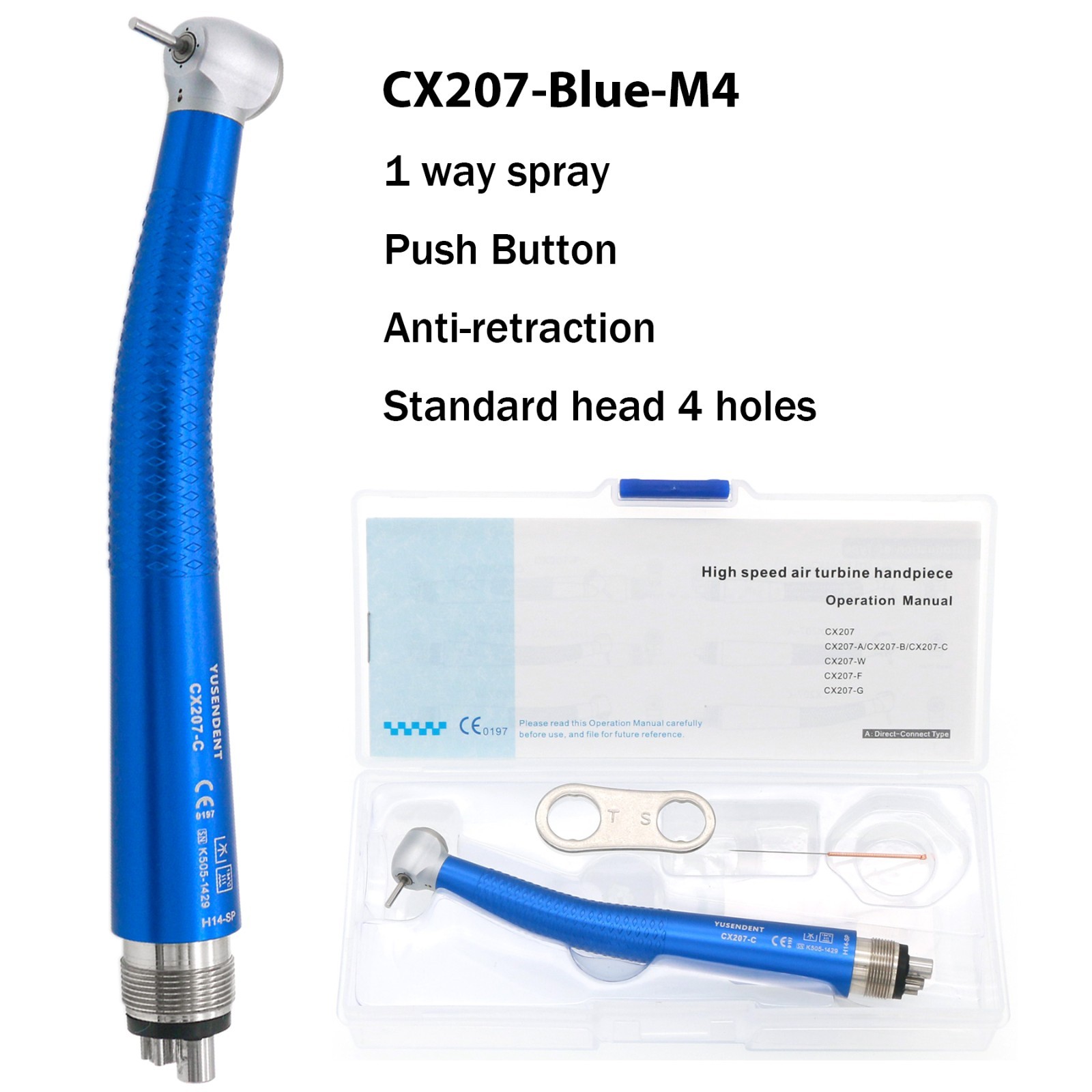 US COXO Dental High Speed Air Turbine Handpiece 4 Holes Anti-retraction CX207-C