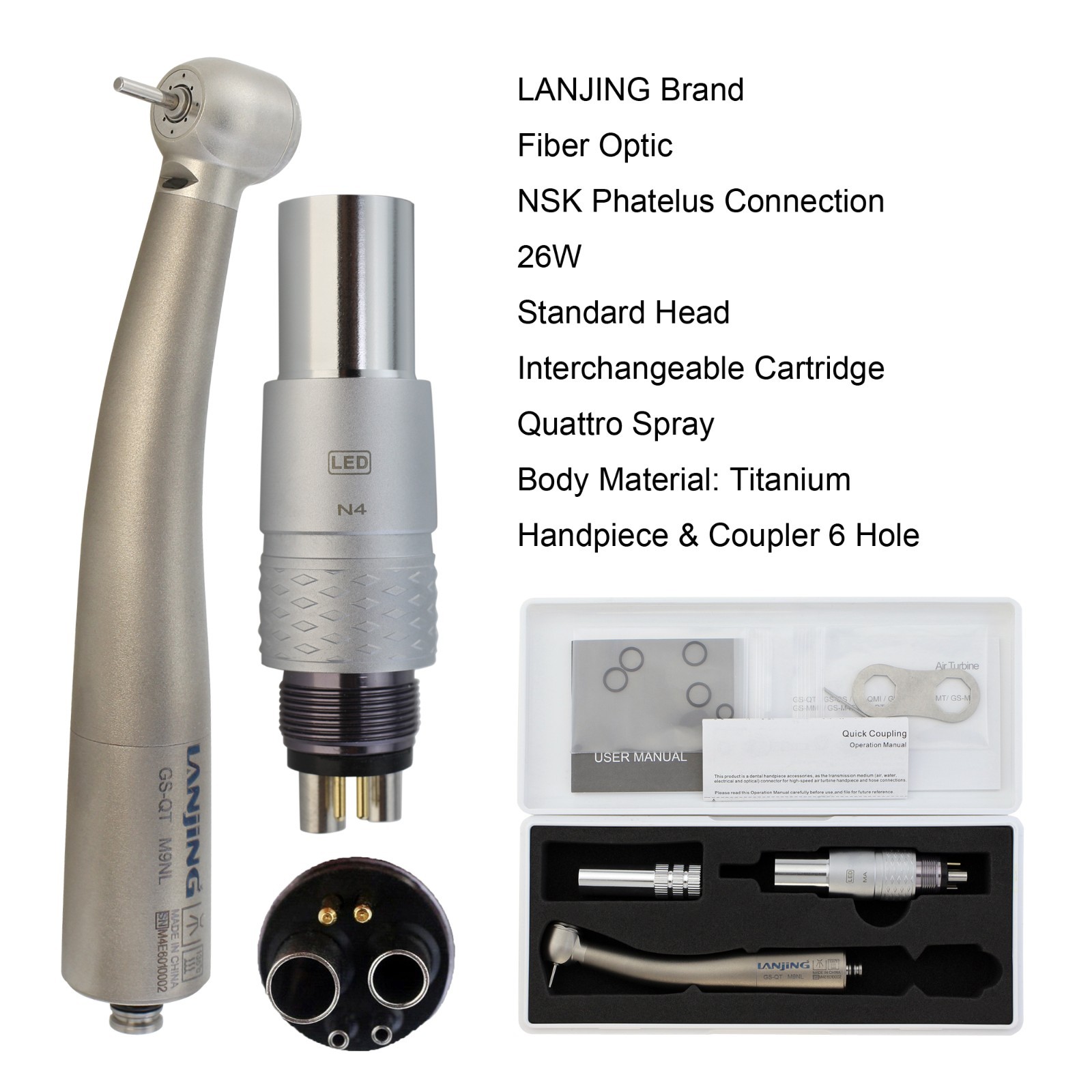 BEING Dental Turbine High Speed Fiber Optic Handpiece NSK Coupler 4 Hole 6 Pin