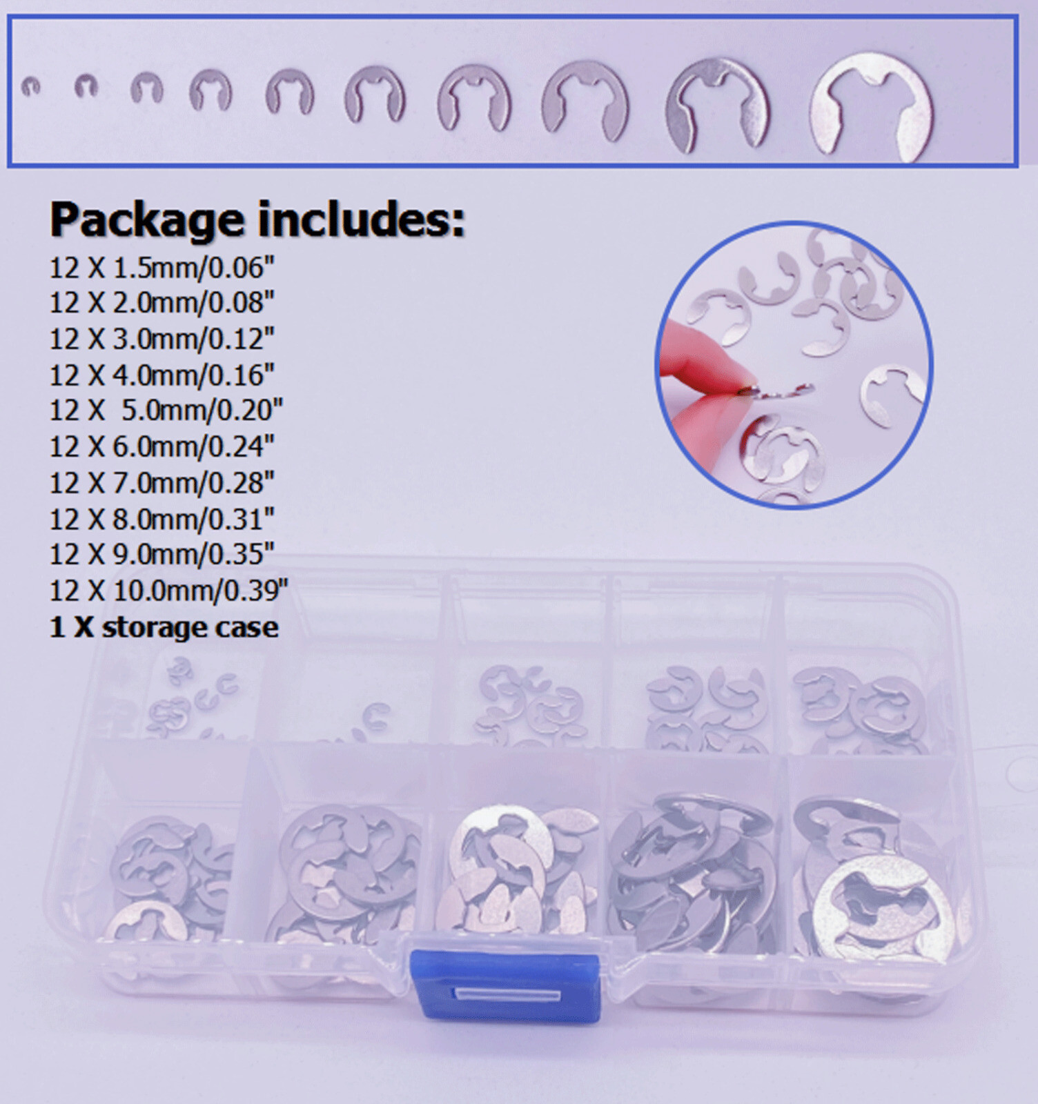 120 E Clips C CIRCLIPS Stainless Steel Kit Retaining Ring Assorted 1.5mm to 10mm