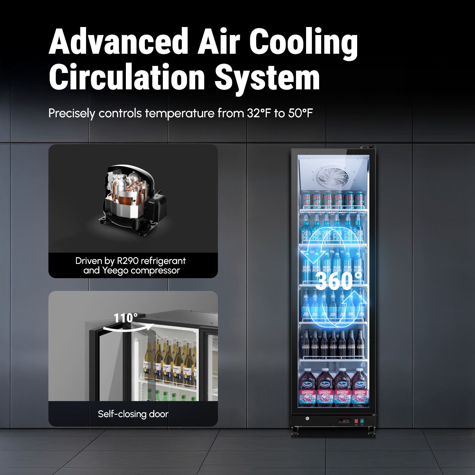 Yeego 12.4Cu.ft Commercial Glass Door Merchandiser Beverage Display Refrigerator