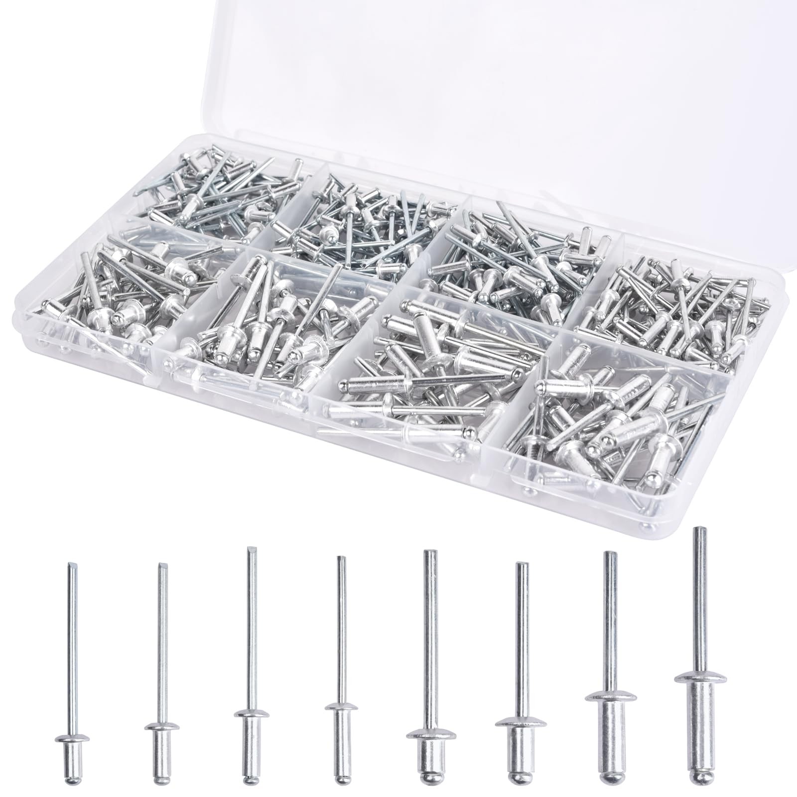 Pop Rivets Assortment Kit – 200 Pcs Aluminum Blind Rivets,8 Sizes