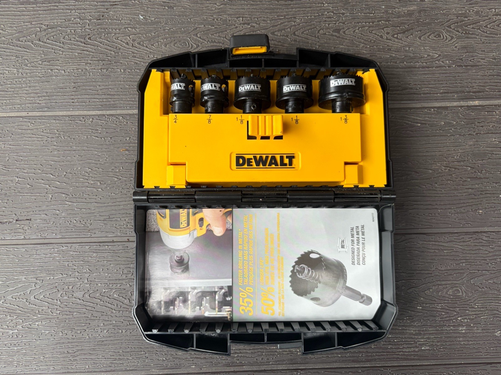 DEWALT Metalworking Hole Saw Set w/ Case, 3/4 7/8 1-1/8 1-3/8 in