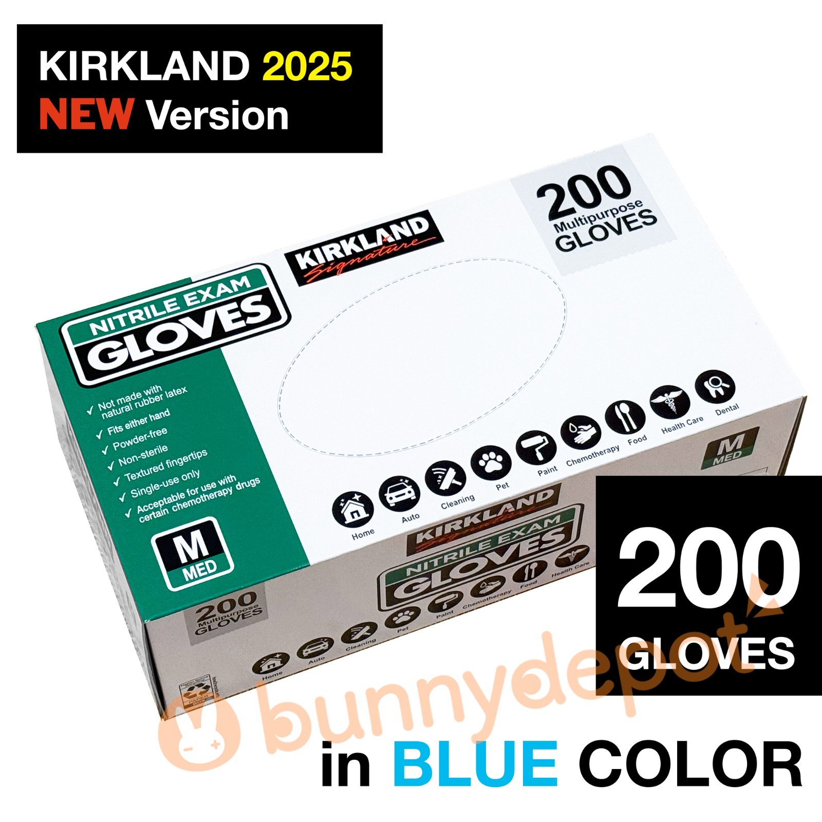 Kirkland Signature Nitrile Powder Free Dental Patient Exam Glove Medium 200 NEW