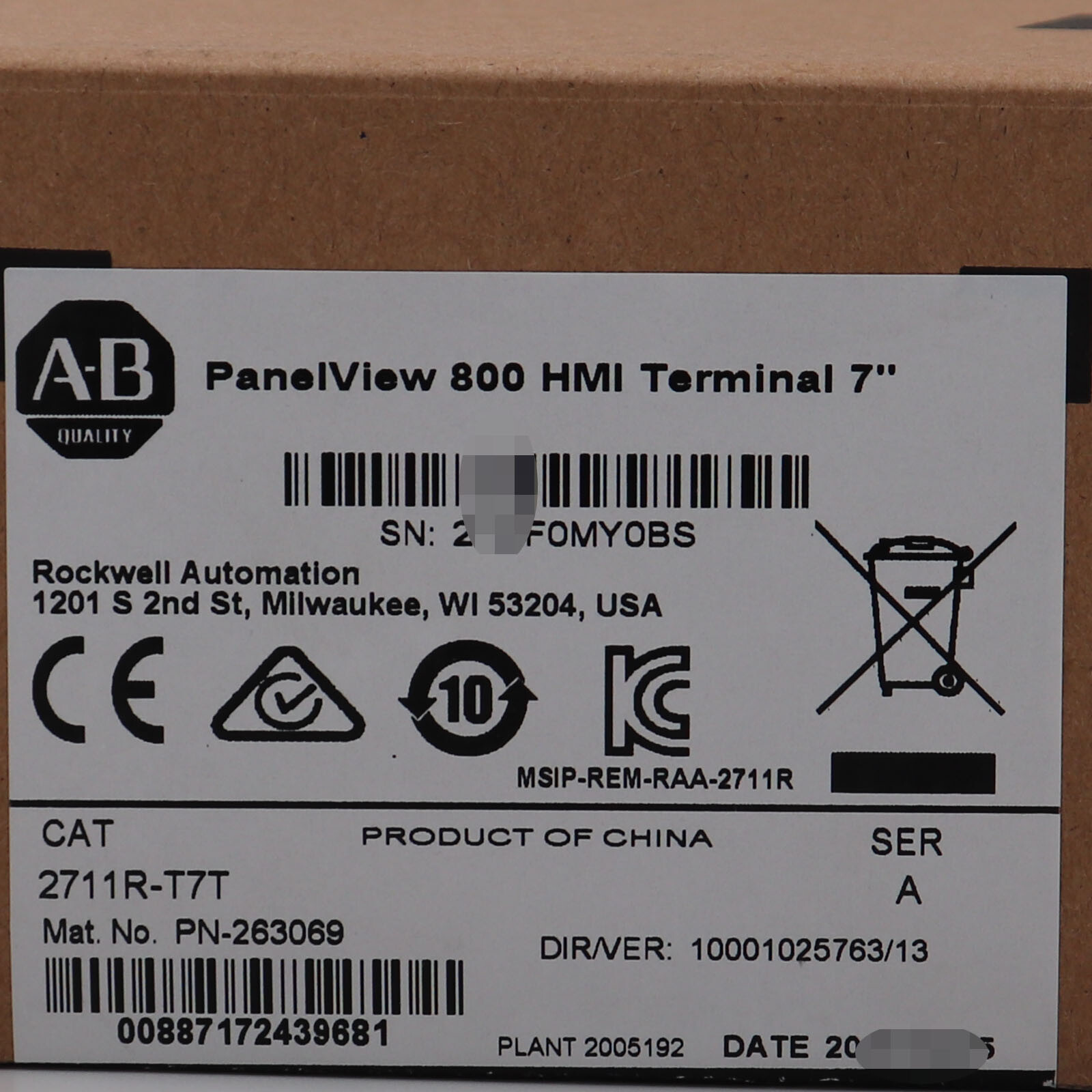 Allen-Bradley 2711R-T7T AB 2711RT7T PANELVIEW 800 7-INCH HMI TERMINAL