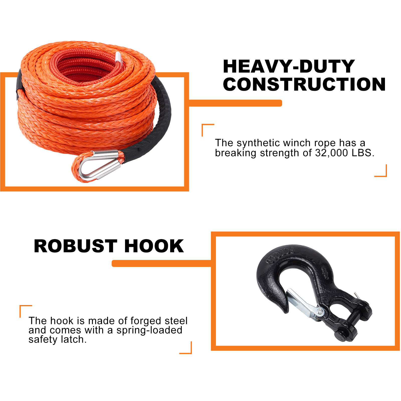 1/2″x100ft 32000lbs Synthetic Winch Rope Winch Line Cable Recovery 4WD ATV SUV