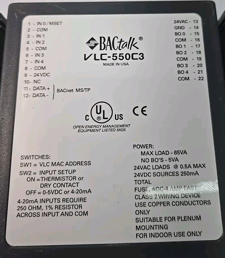Alerton VLC-550C3 BACtalk BACnet-Compliant Field Programmable Controller
