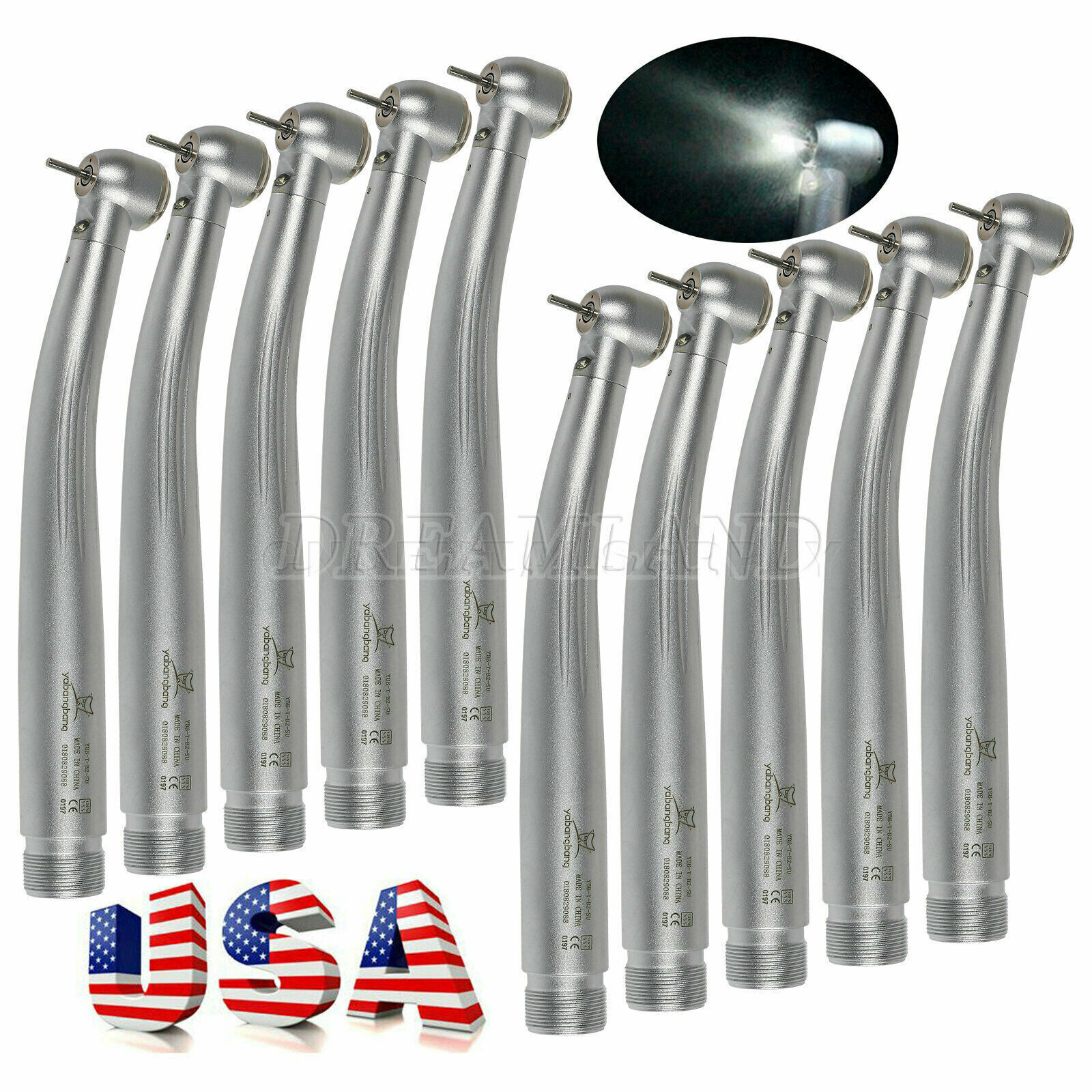 1-10 Turbina Dental LED Light Fiber Optic High Speed Handpiece 2 Holes Borden