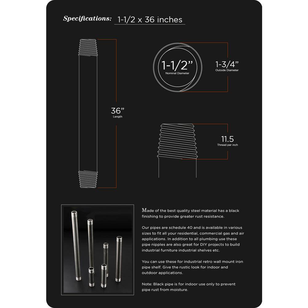 1-1/2 In. X 36 In. Black Steel Pipe