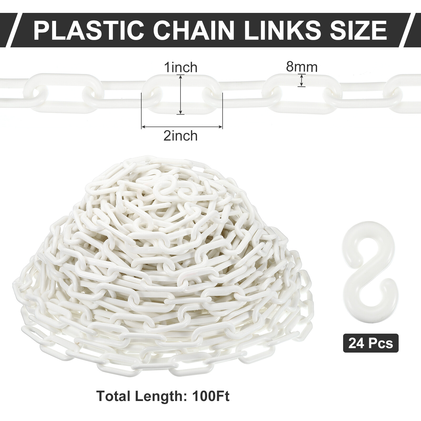 Plastic Chain Links 100 Foot 2″ Safety Chains White Plastic Chains