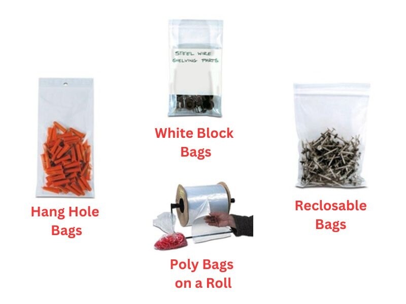 Reclosable Poly Bags CHOOSE MIL QTY Regular Heavy Duty Hang Hole White Block Bag