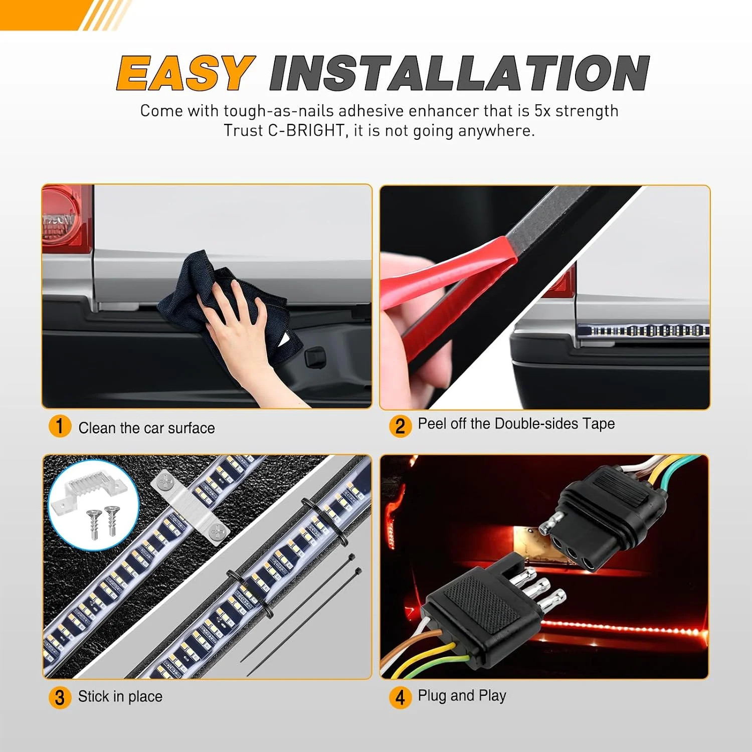 Truck Tailgate Light Bar 48″ Triple Row 360 LED Strip | 6 Function with Red Runn