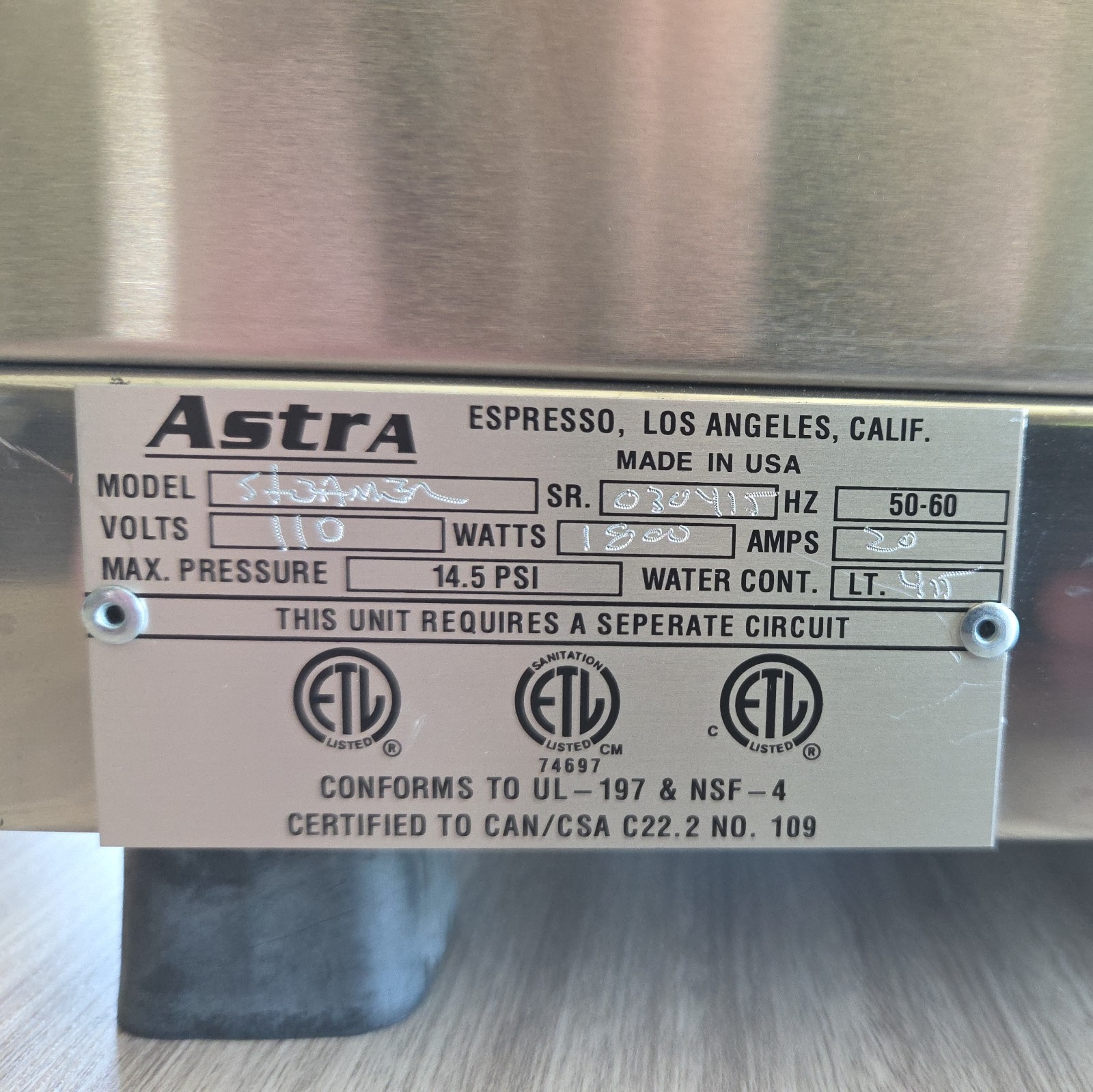 Astra STS1800 4-1/2 Liter Nickel Plated Connected Steamer with Auto Fill