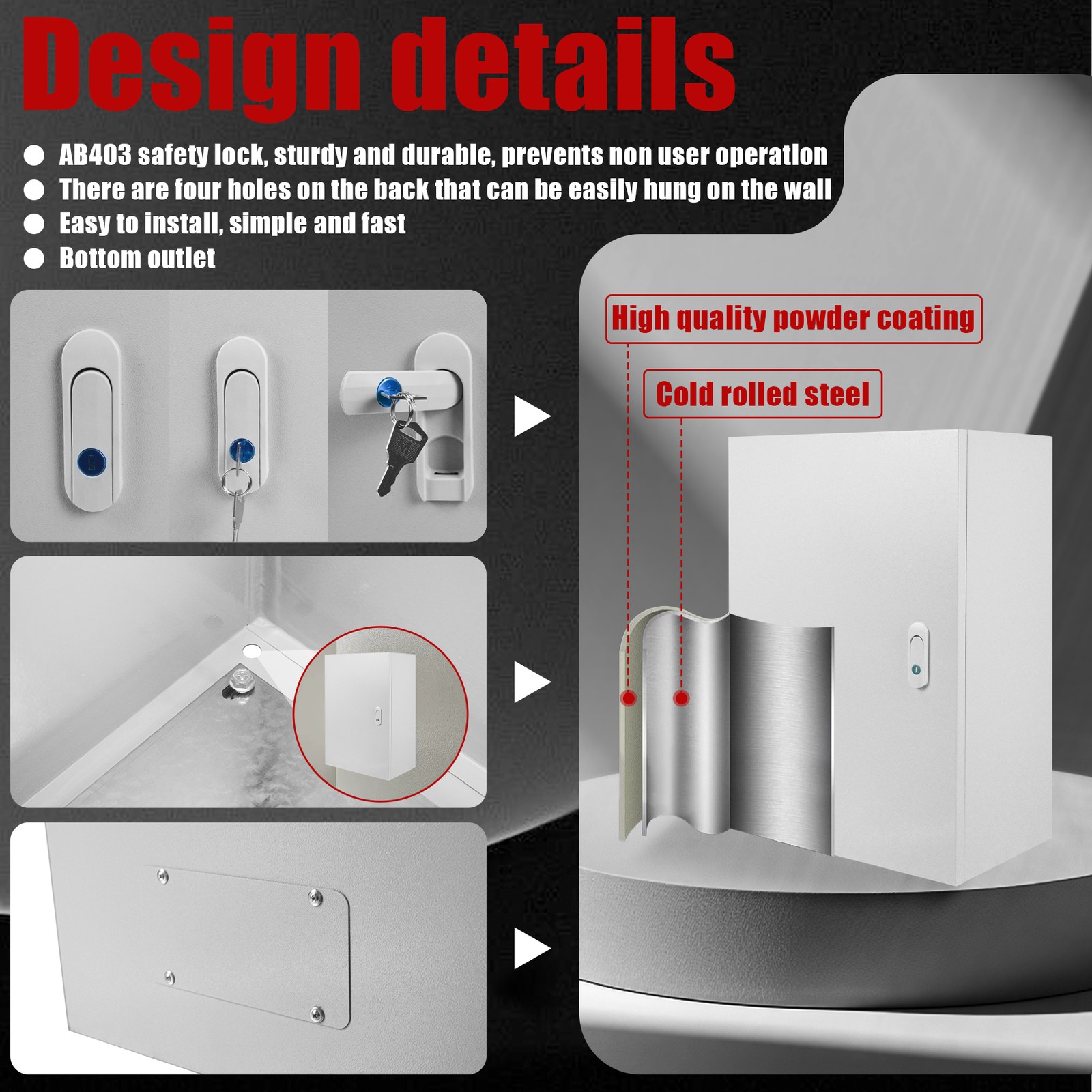 Wall Mount IP65 Carbon Steel Electrical Enclosure Box 24 x 16 x 10 inch