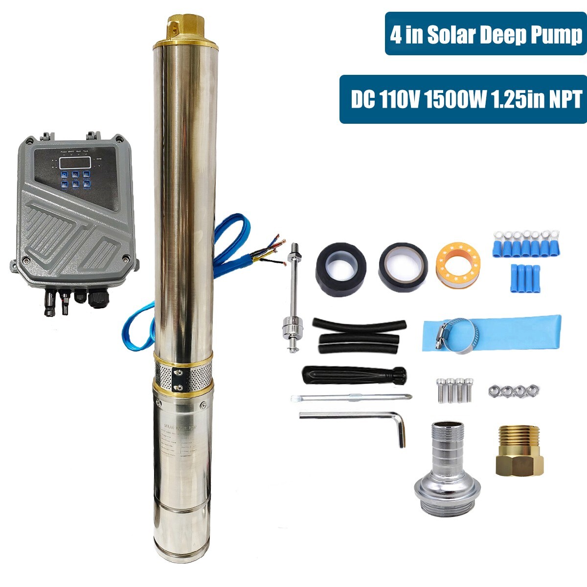 2HP 4″ Solar Pump Submersible Pump Bore Deep Well Pump+MPPT Controller DC 110V