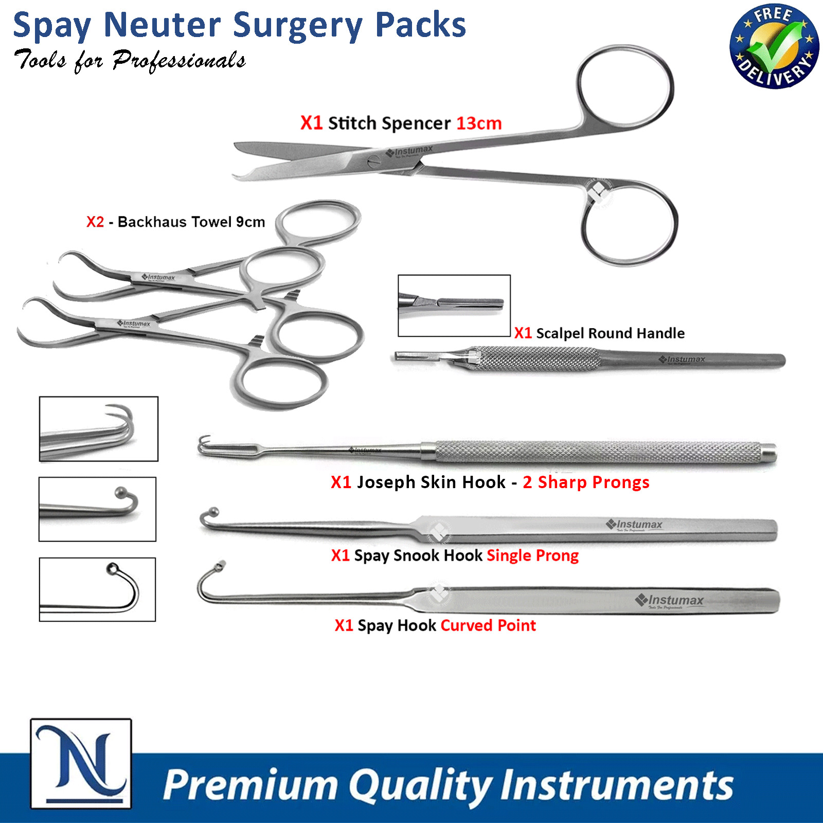 Feline Spay Pack 7 pcs Neuter Surgery Kit Small Animals Veterinary Instruments