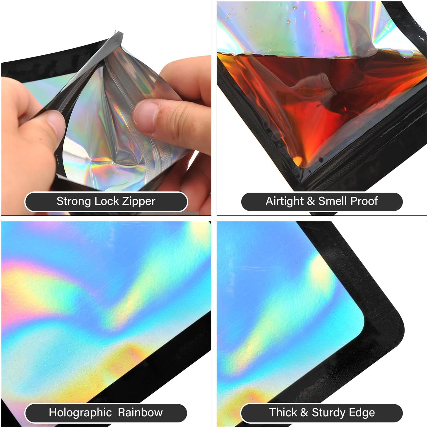 100-Pack Mylar Bags Resealable Sealable Holographic Zip Bag Jewelry Candy Sample