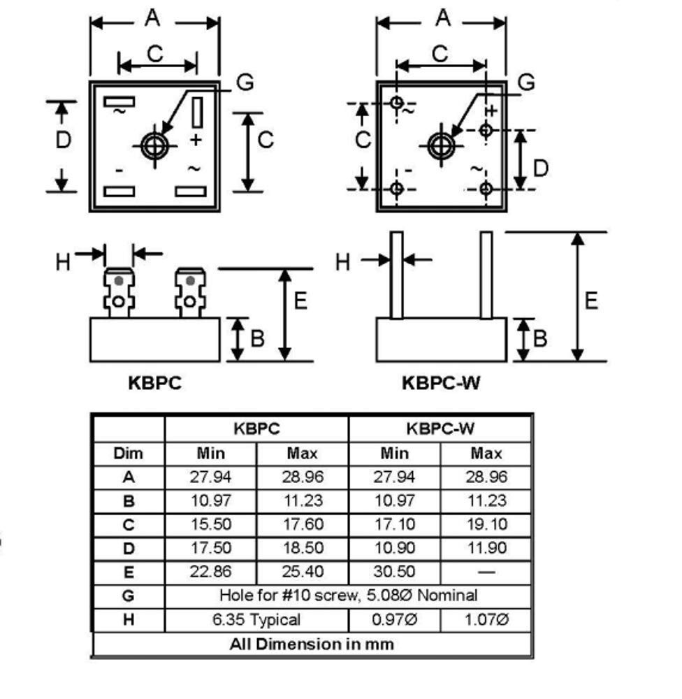 5pcs KBPC1010 Bridge Rectifier Diode Single Phase10A 1000V,4-Pin.