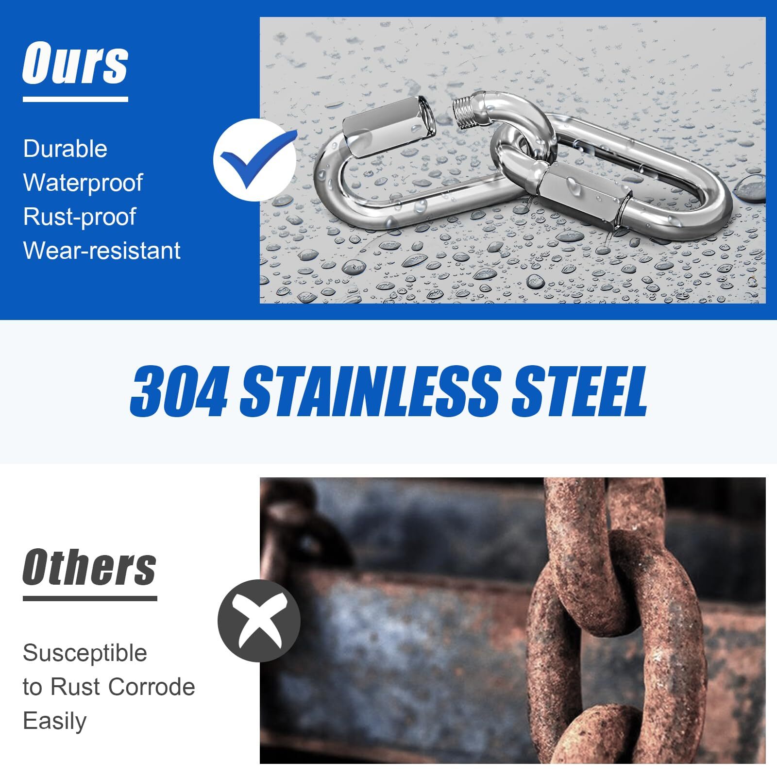 10PCS M5 3/16″ Stainless Steel Quick Link Carabiner Clips, 650LB.