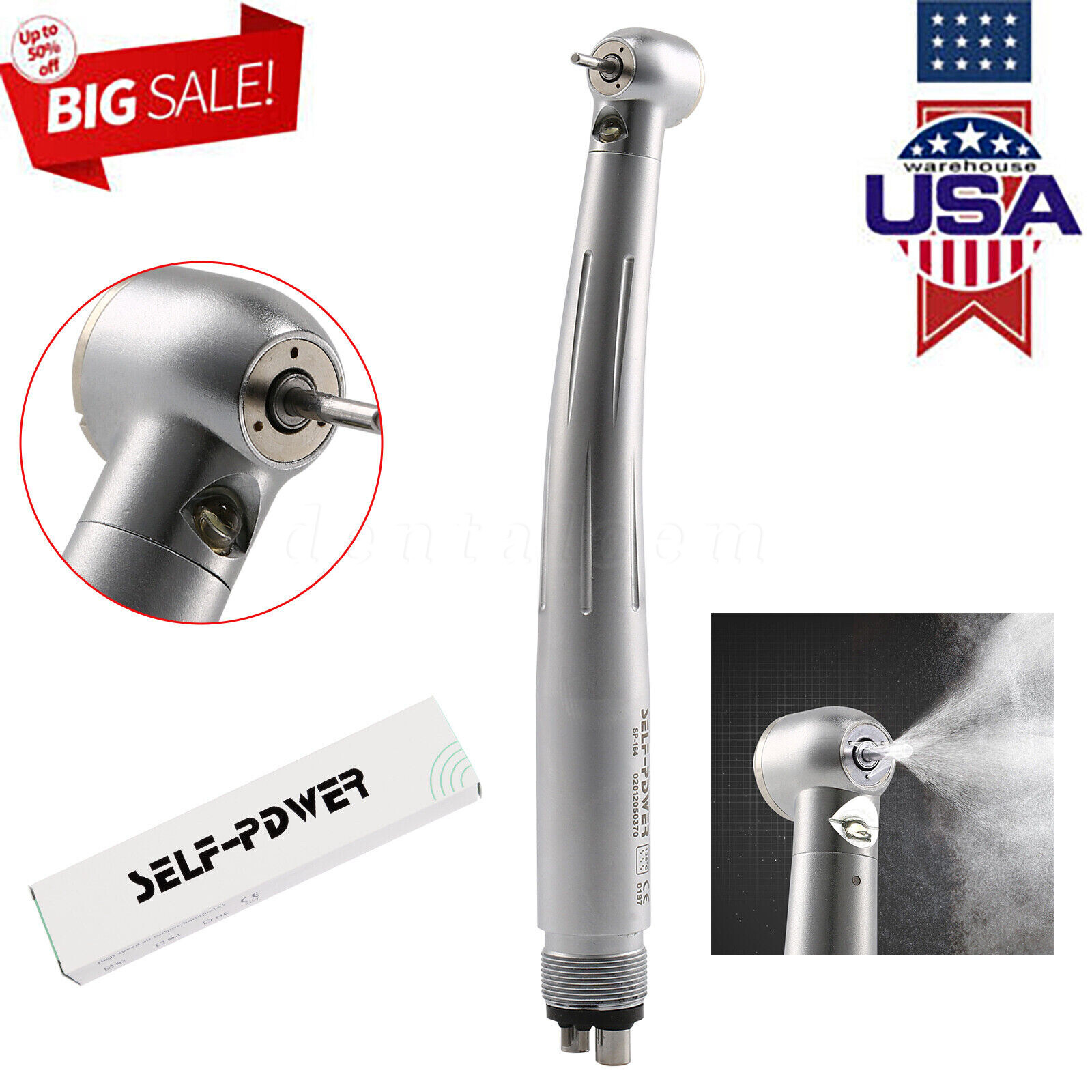 Dental 4 Hole LED E-generator Fiber Optic High Speed Handpiece Turbine PDM USA
