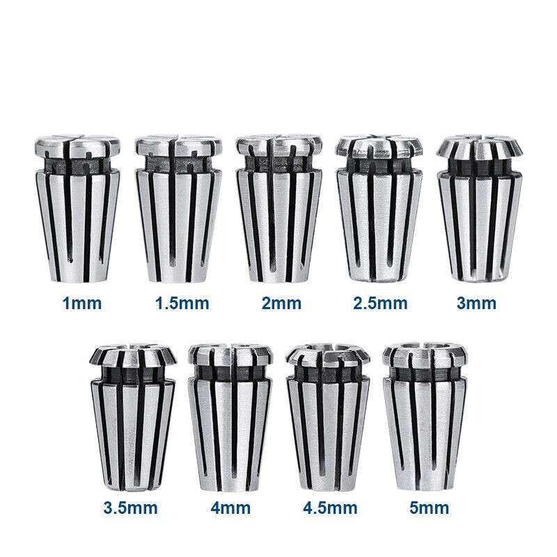 9pcs 1.0-5.0mm ER8 Spring Collet Set for CNC Milling Lathe Engraving Machine