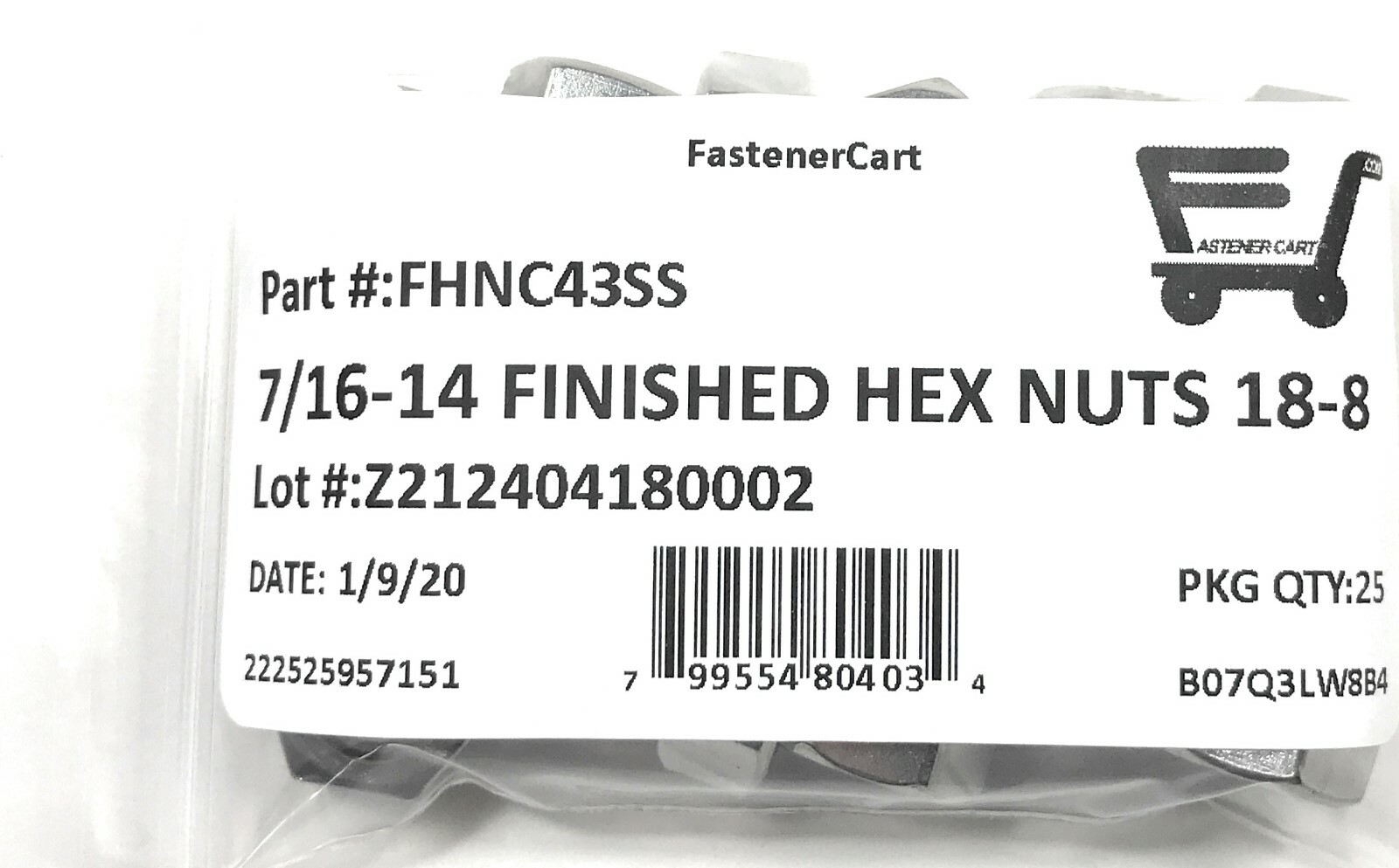 (25) 7/16-14 Finished Hex Nuts Stainless Steel (25 Pieces)