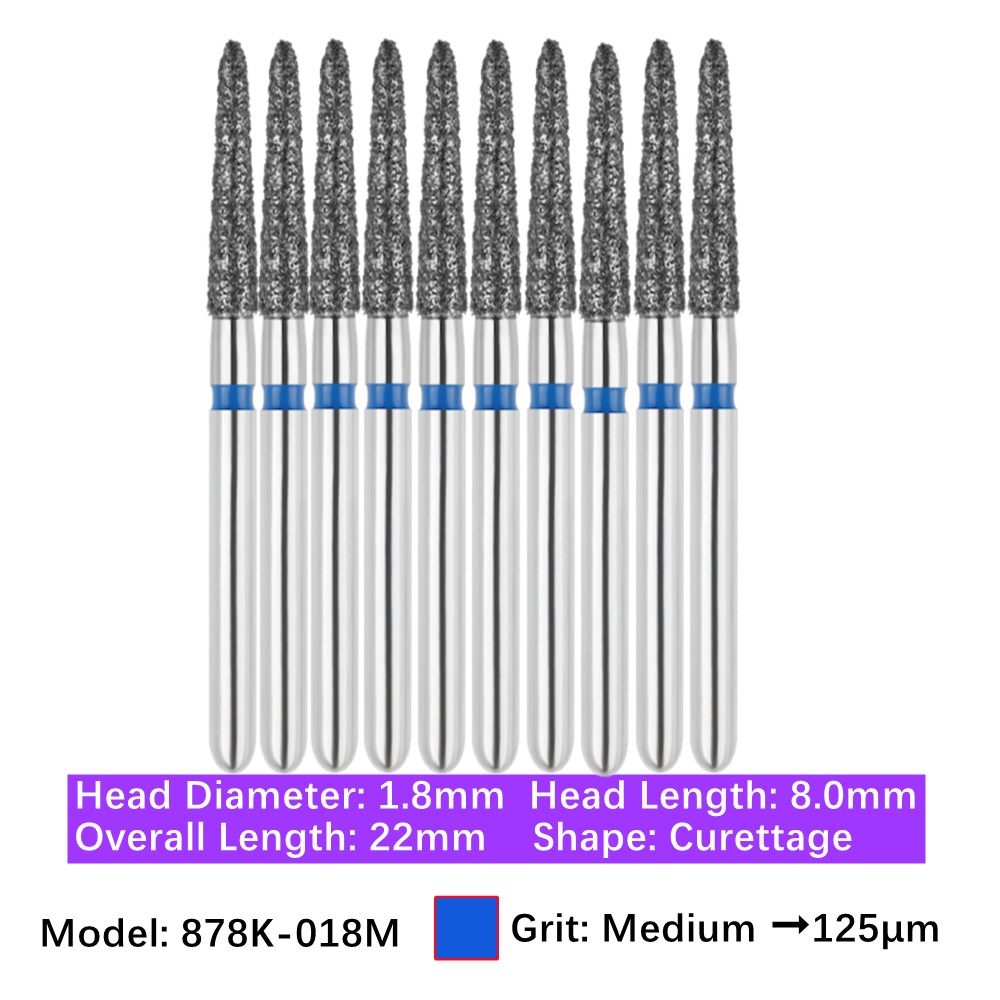 Vakker 10pc Dental 878K-018M Medium Grit FG Diamond Burs Friction Grip Curettage