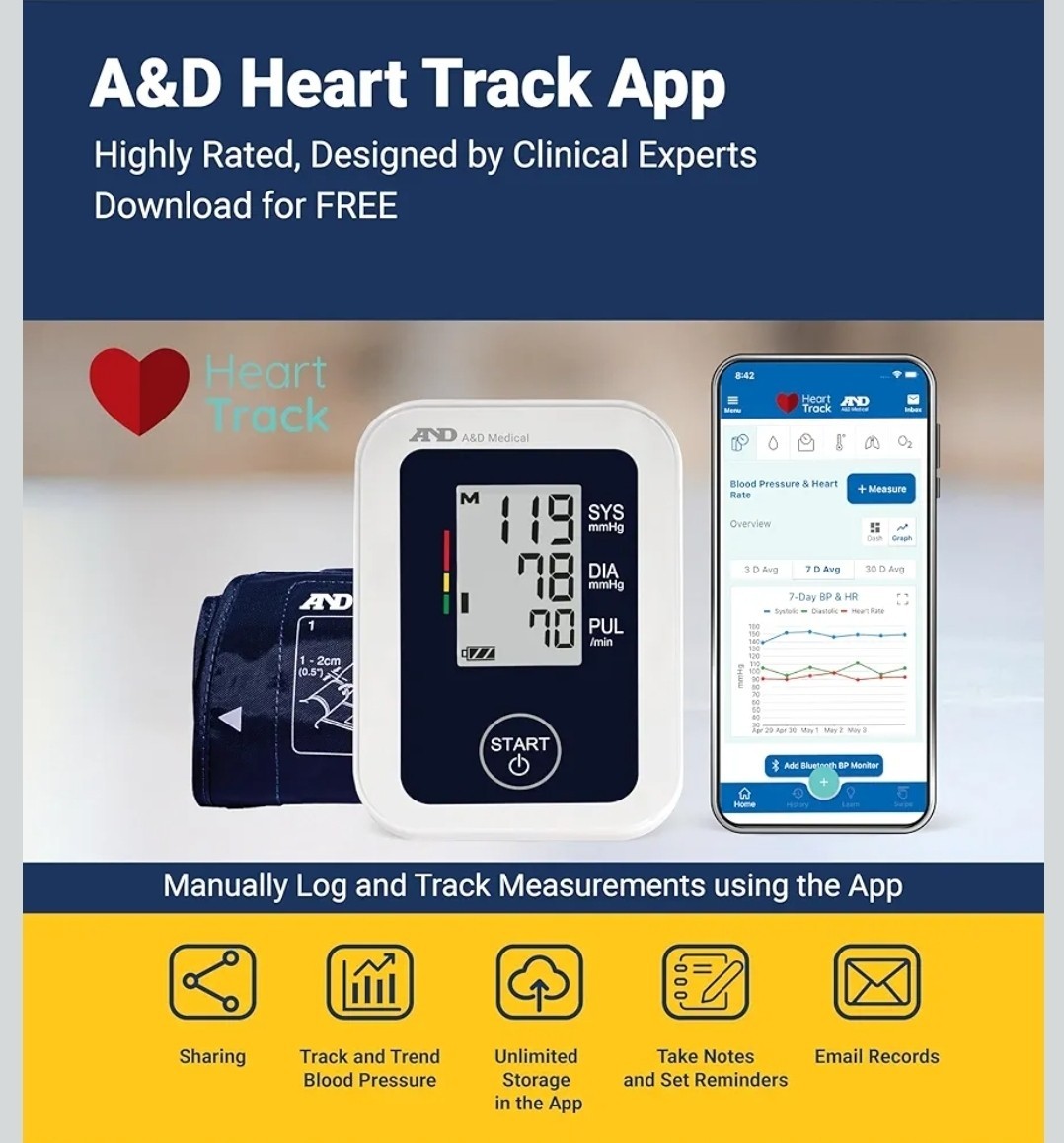 A&D Medical Essential Arm-Type Digital Automatic Blood Pressure Monitor w/ Cuff