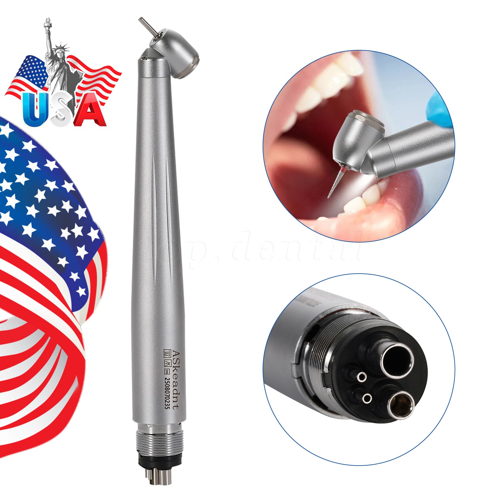 LED Dental Surgical Handpiece 45 Degree High Speed Turbine 4 Hole Rare Exhaust