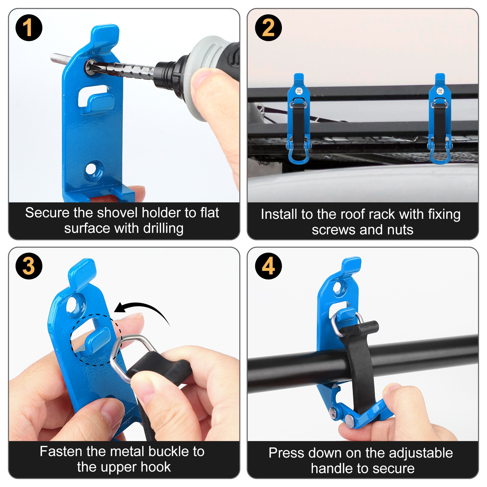 2PCS Zinc Alloy Shovel Mount Roof Rack Quick Release Clamp Bracket Axe Holder US