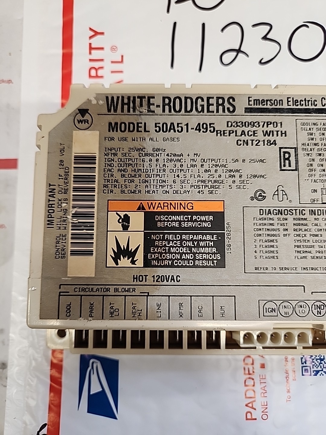 White Rodgers 50A51-495 Ignition Control Circuit Board D330937P01 CNT2184 #37