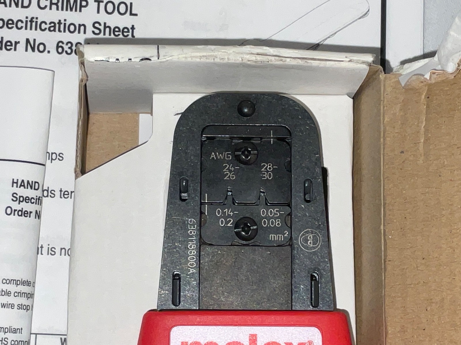 New Molex 63811-4400 Hand Crimp Tool Full Cycle Racheting Class 2 Compliant