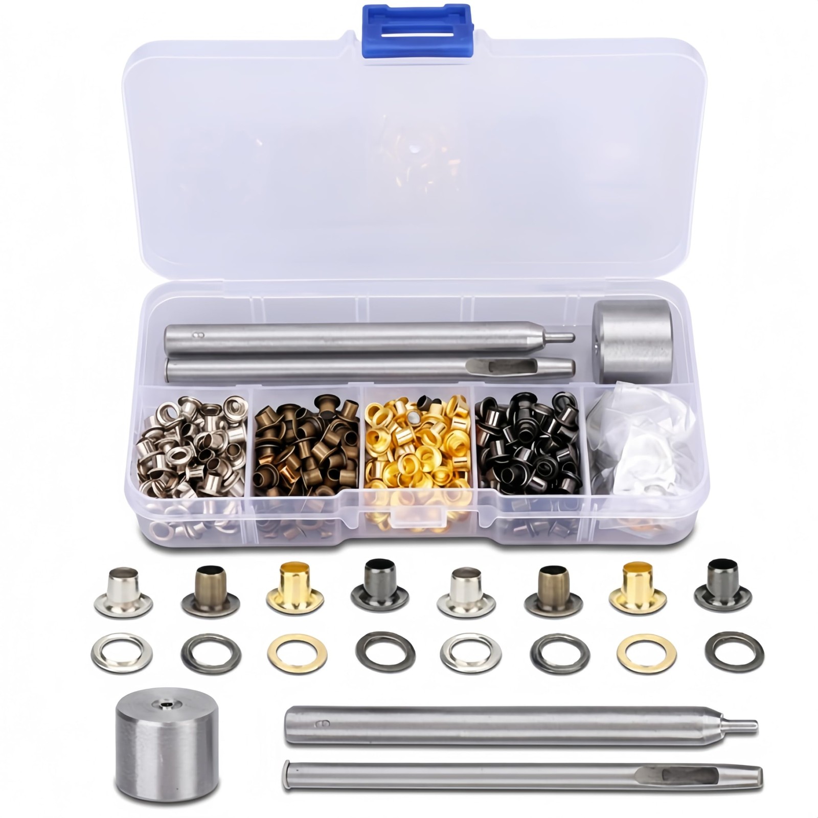 400 PCS 3mm Grommet Kit Plated Copper Metal Eyelets 3 Hand Tools Storage Box