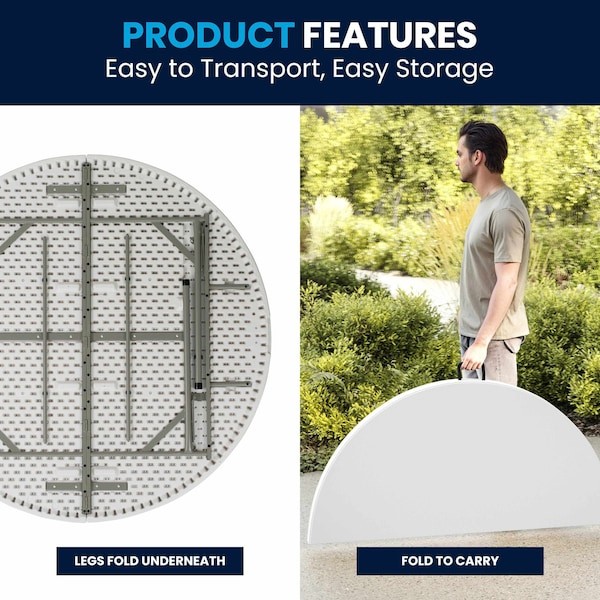 Flash Furniture Dad-154Z-Gg Round Folding Table, 60.5″ W, 60.5″ L, 29.5″ H,