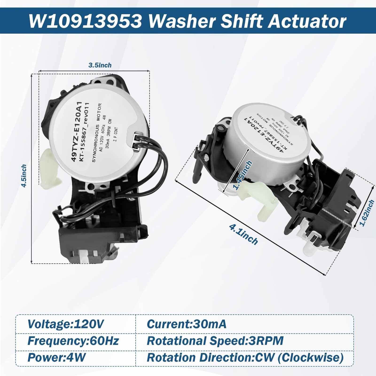 Washer Shift Actuator Replacement AC 120V 60Hz 4W for Whirlpool Maytag – Fixes