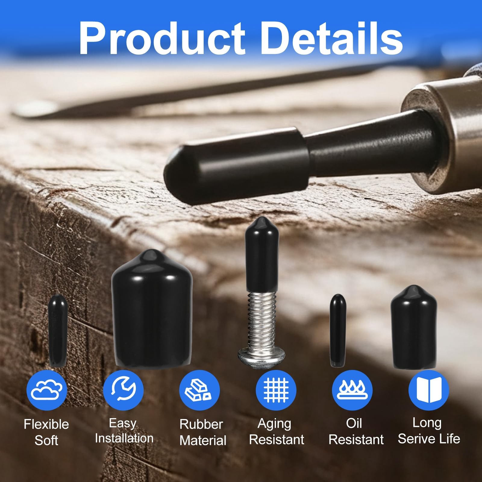 200pcs Round Rubber End Caps, Premium Vinyl End Cap for Bolts & Screws, End C…