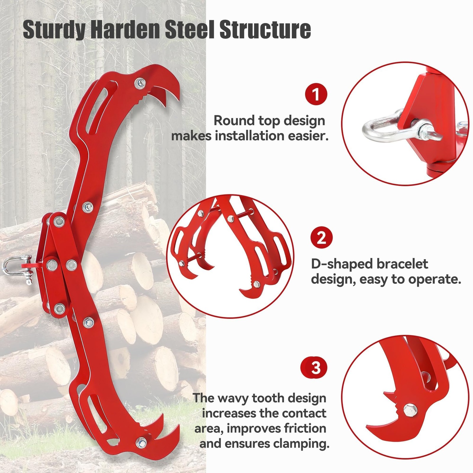 Log Lifting Tongs ,18″/28″/36″ 4-Claw Heavy-Duty Steel Log Grabber Logging Tongs
