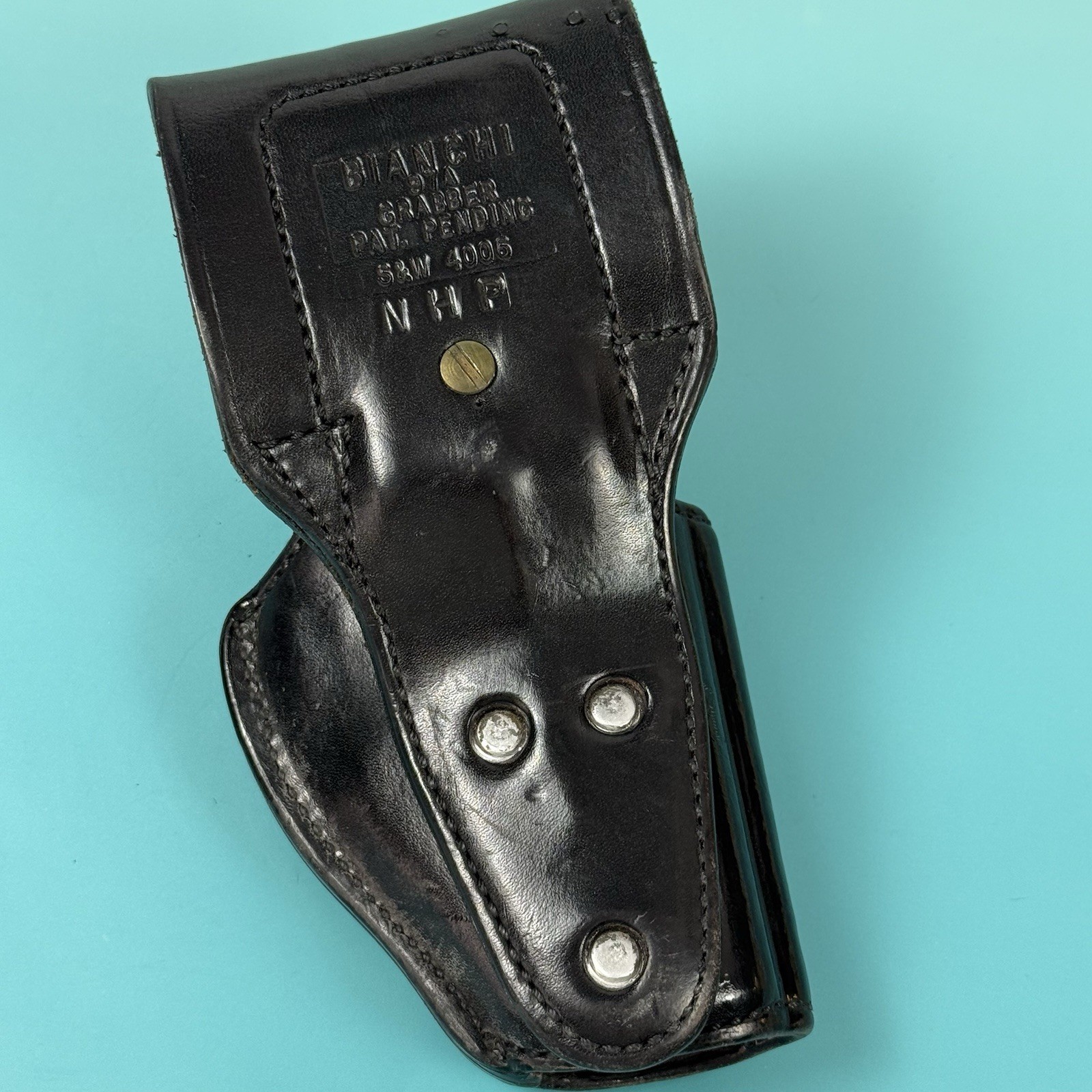 BIANCHI 97A Grabber- S&W 4006 Left Hand Black BasketWeave Leather Duty Holster