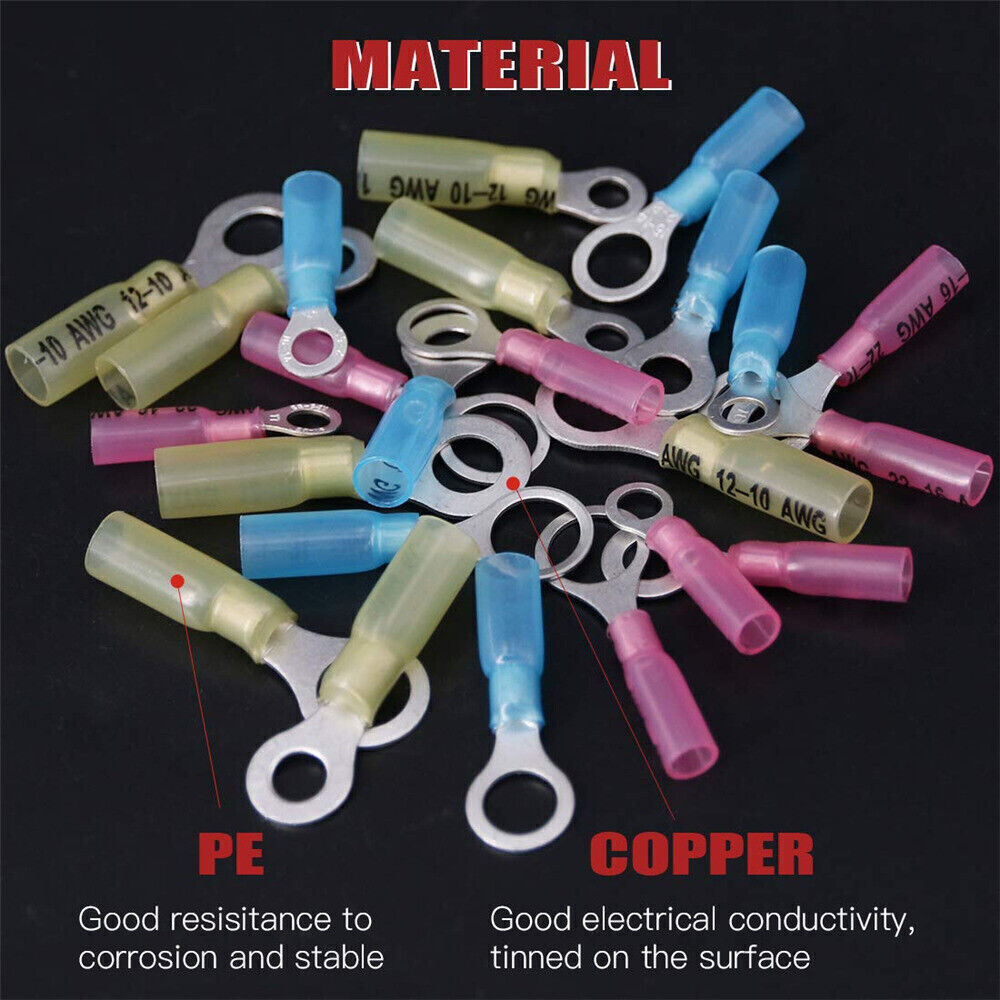Waterproof Wire Crimp Connectors Heat Shrink Ring Terminals 22-10 AWG 50-500PCS