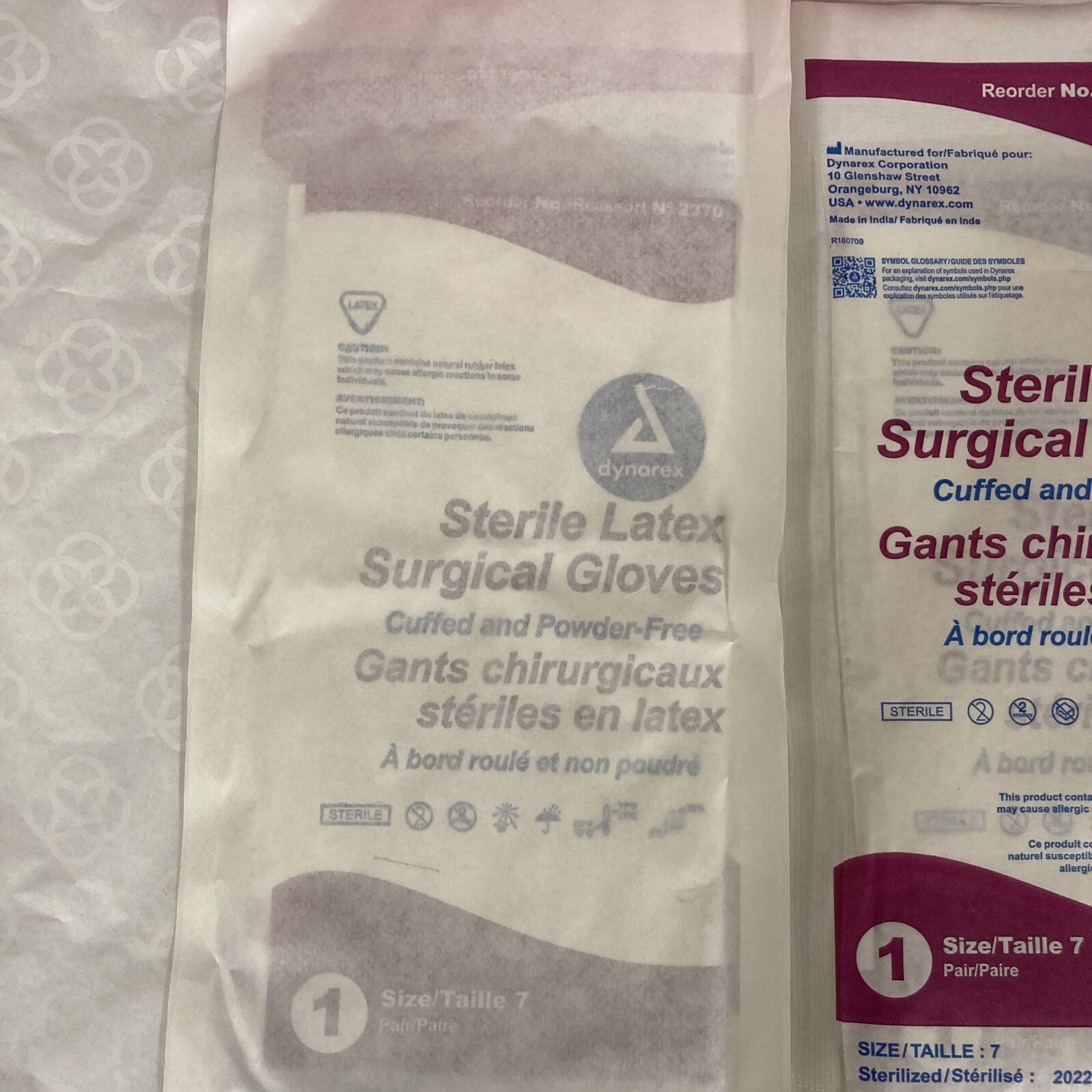 Dynarex #2370 Sterile Latex Surgical Gloves, Size 7 – 2 pairs