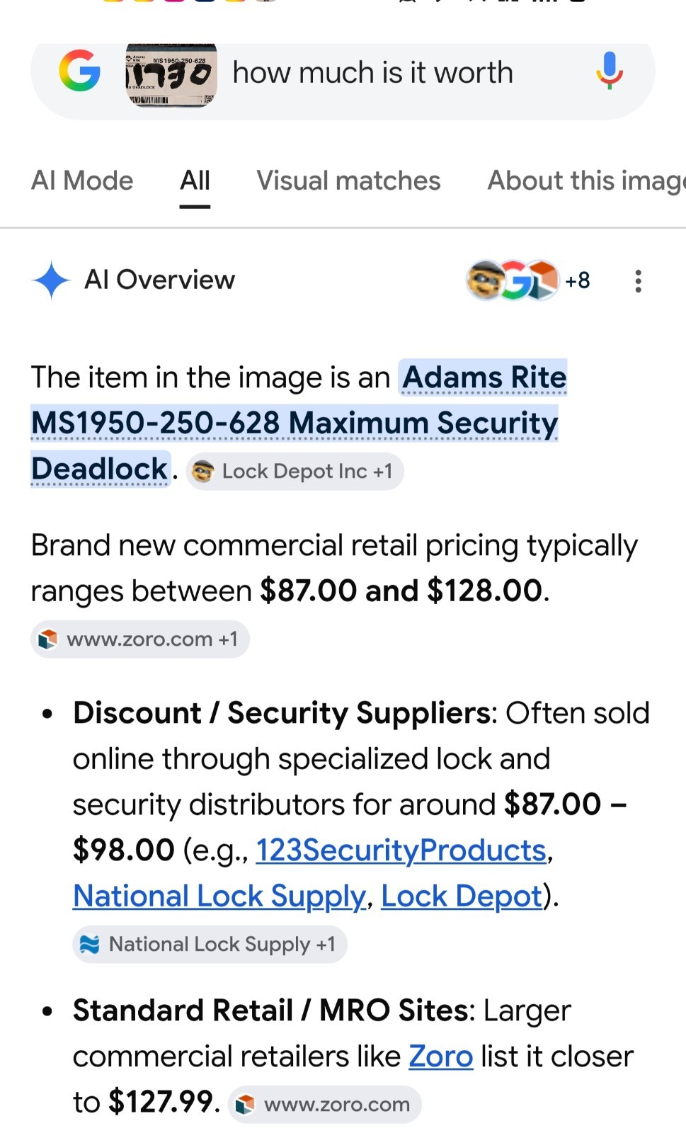 Adams Rite MS1950-250-628 Maximum Security Deadlock. Free Shipping!