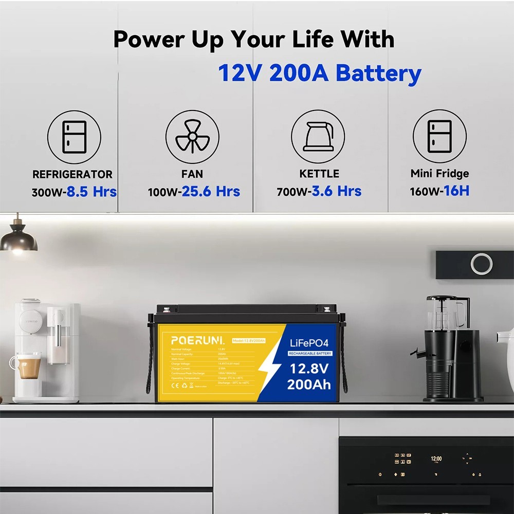 12v 200ah lifepo4 lithium solar battery deep cycle BMS For Off-grid RV Marine