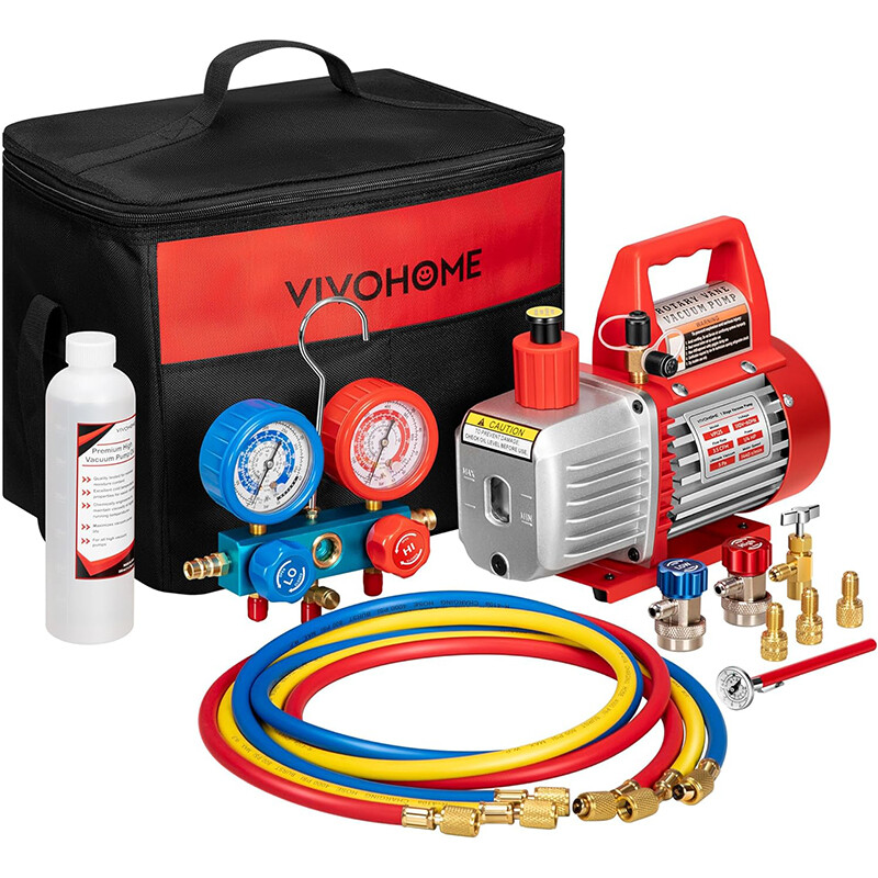 Combo 3.5cfm 1/4hp Air HVAC Vacuum Pump Kit & A/C Manifold Gauge Set with Case