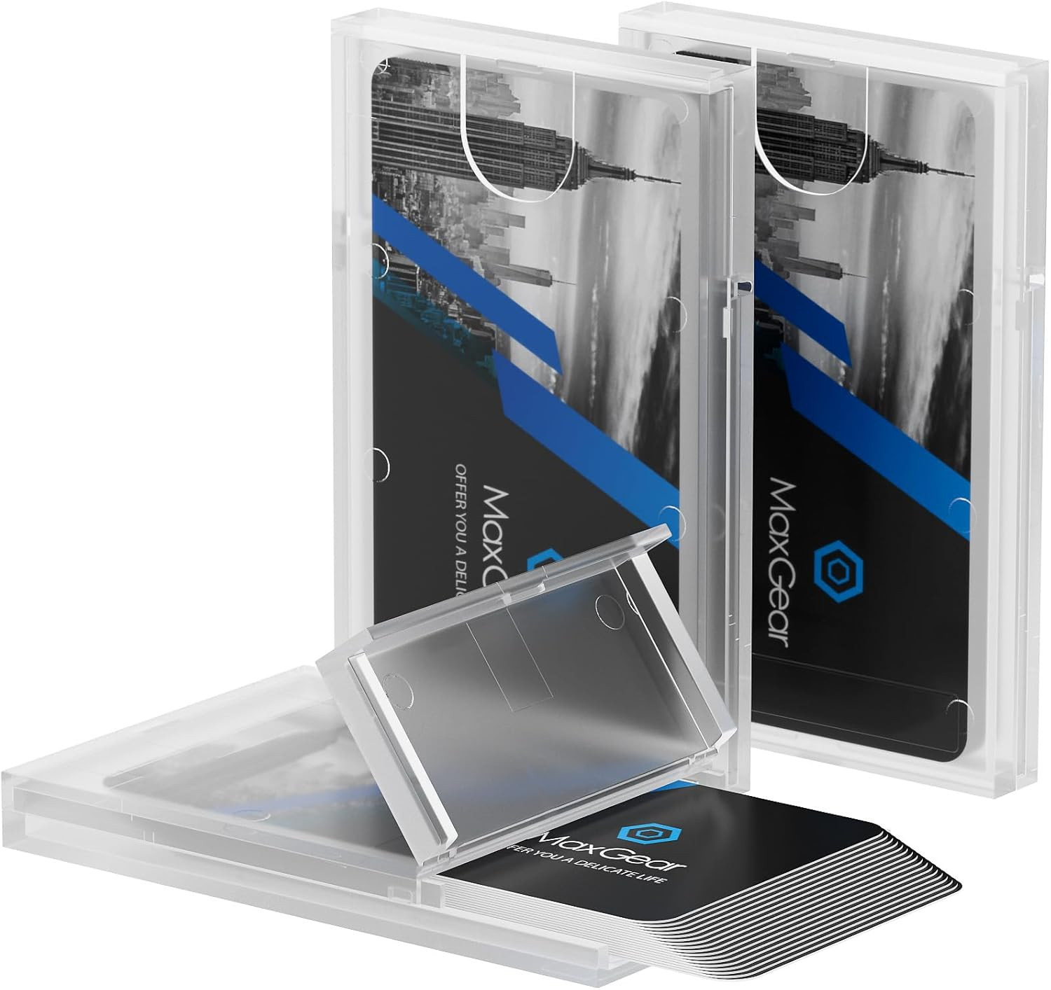 Plastic Business Card Holder 3 Pack | Slim Portable Clear Business Card Case for
