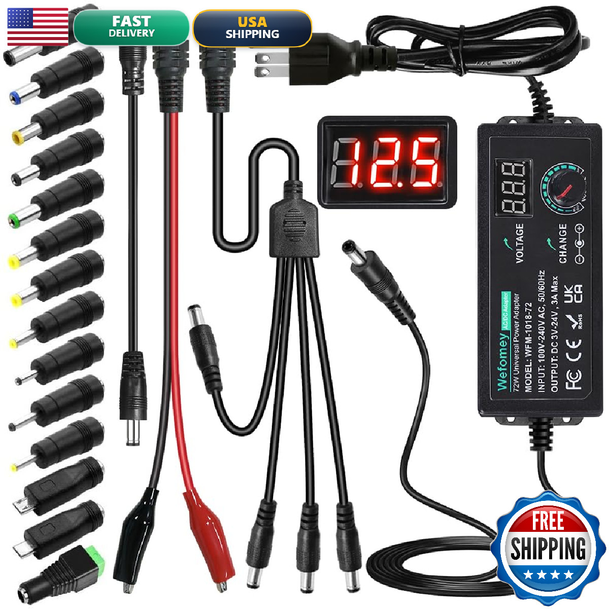 Wefomey Universal Power Supply 3V24V 3A 72W Adjustable Variable 3V 5V 9V 12V