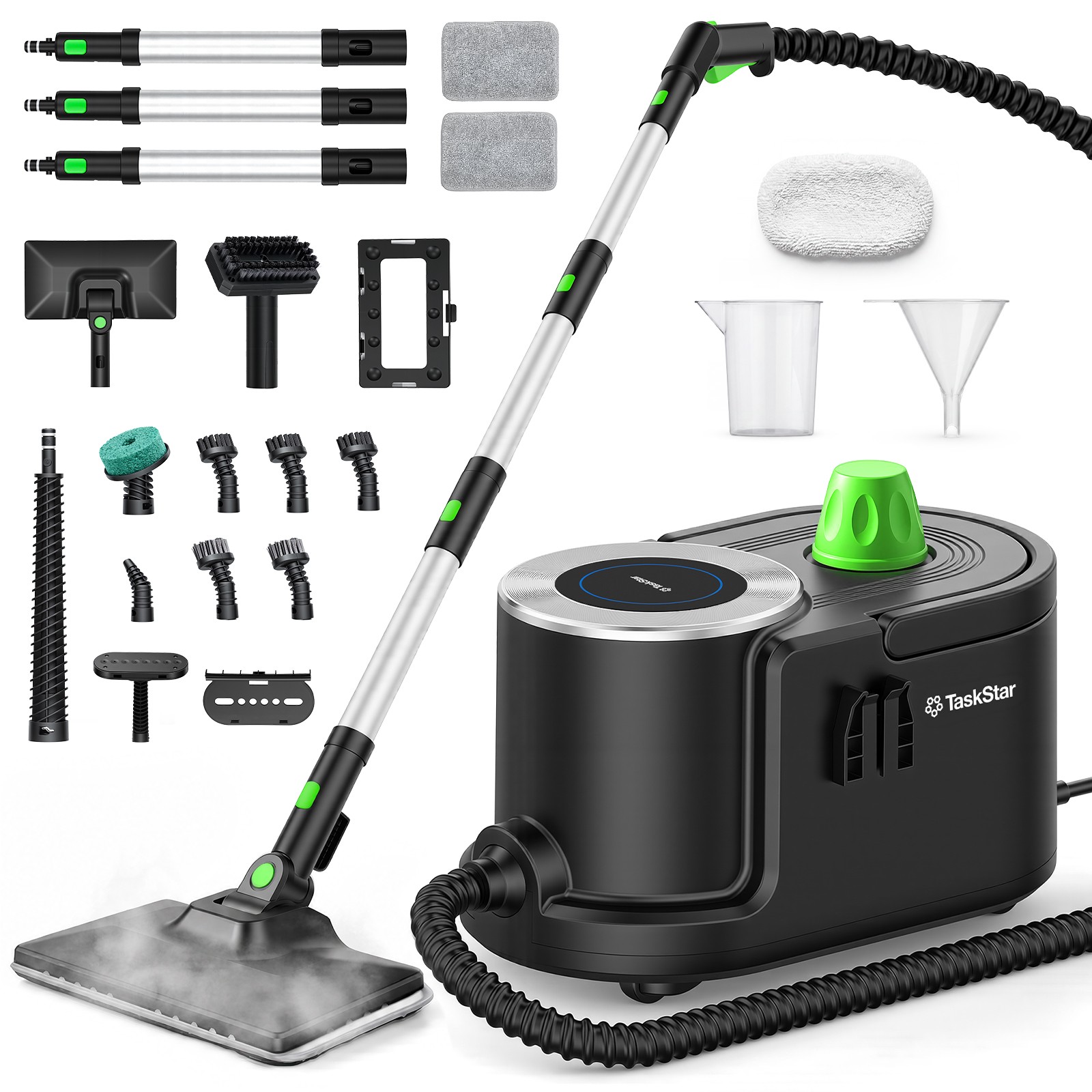 Taskstar 1500w Canister Steam Cleaner 50-min Runtime 22 Tools Jet Nozzle Brushes