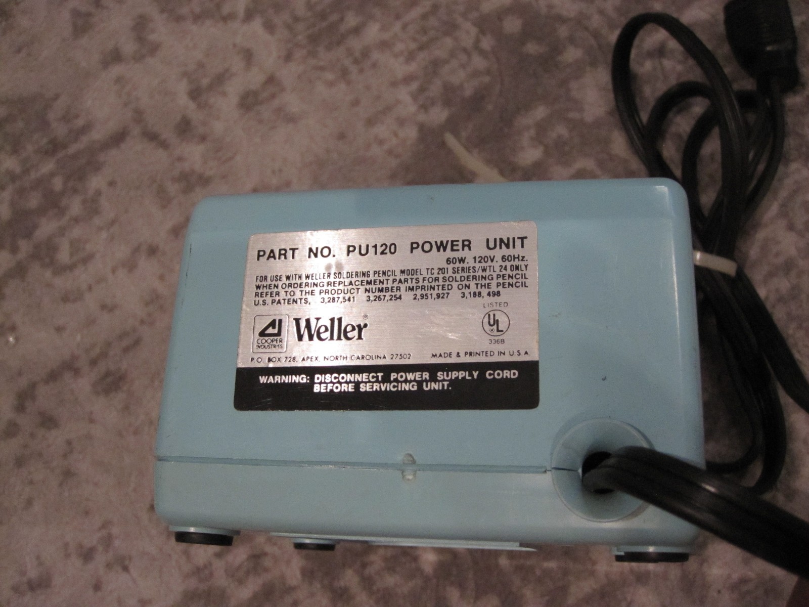 Weller PU120 60 W, 120 VAC, Solder Station Power Unit w/ Plastic Holder. Tested!