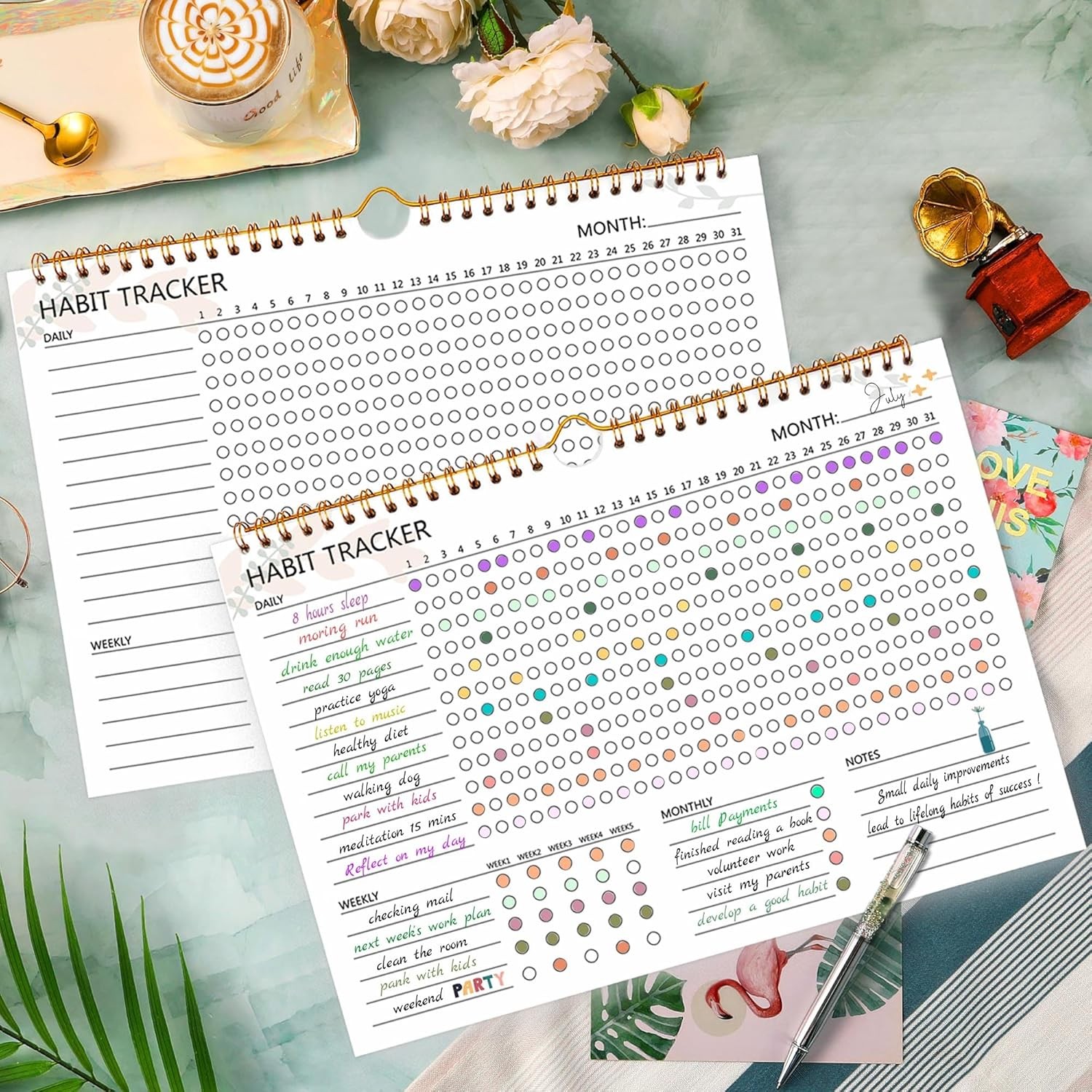Habit Tracker Calendar – 12 Months Undated Daily Goal and beige