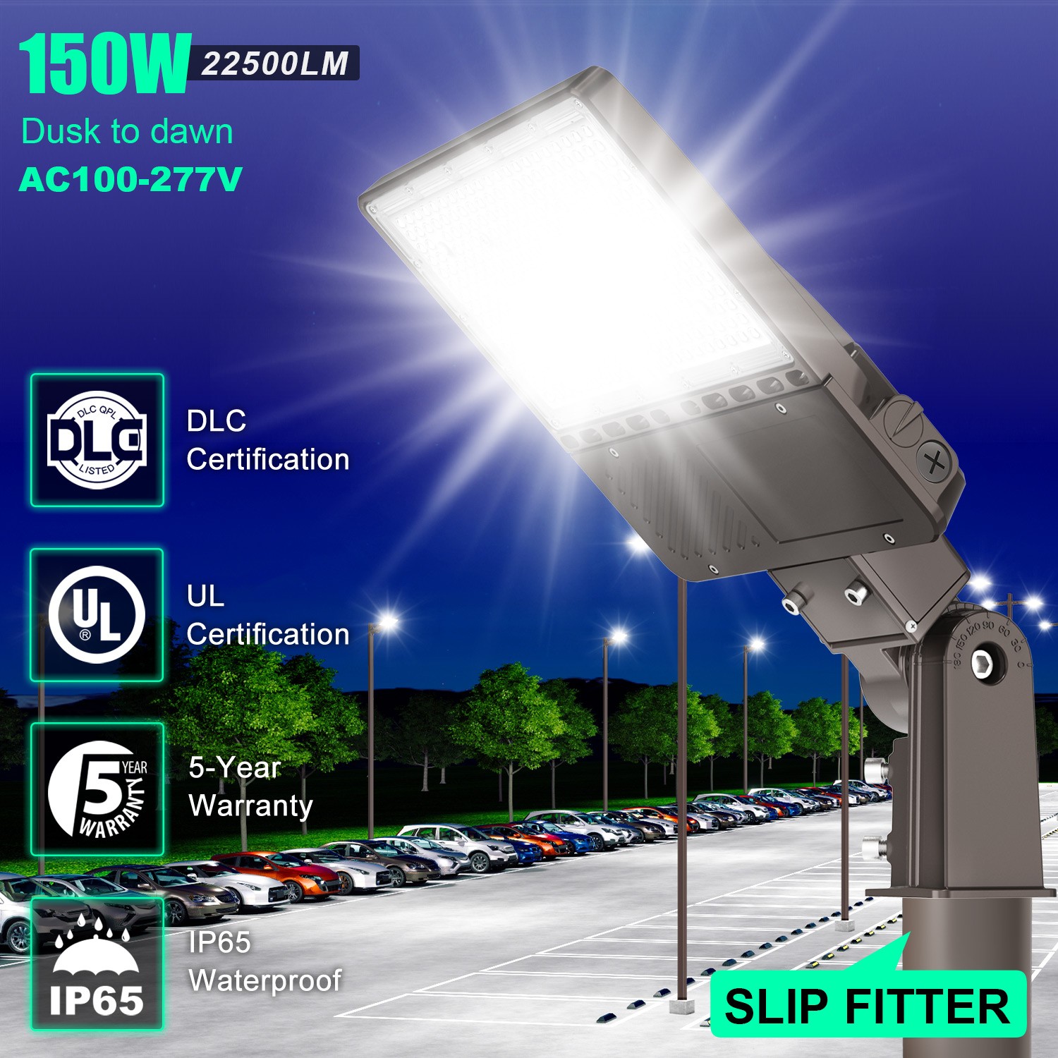 150W LED Parking Lot Light Commercial Outdoor Shoebox Street Fixture 22,500LM UL
