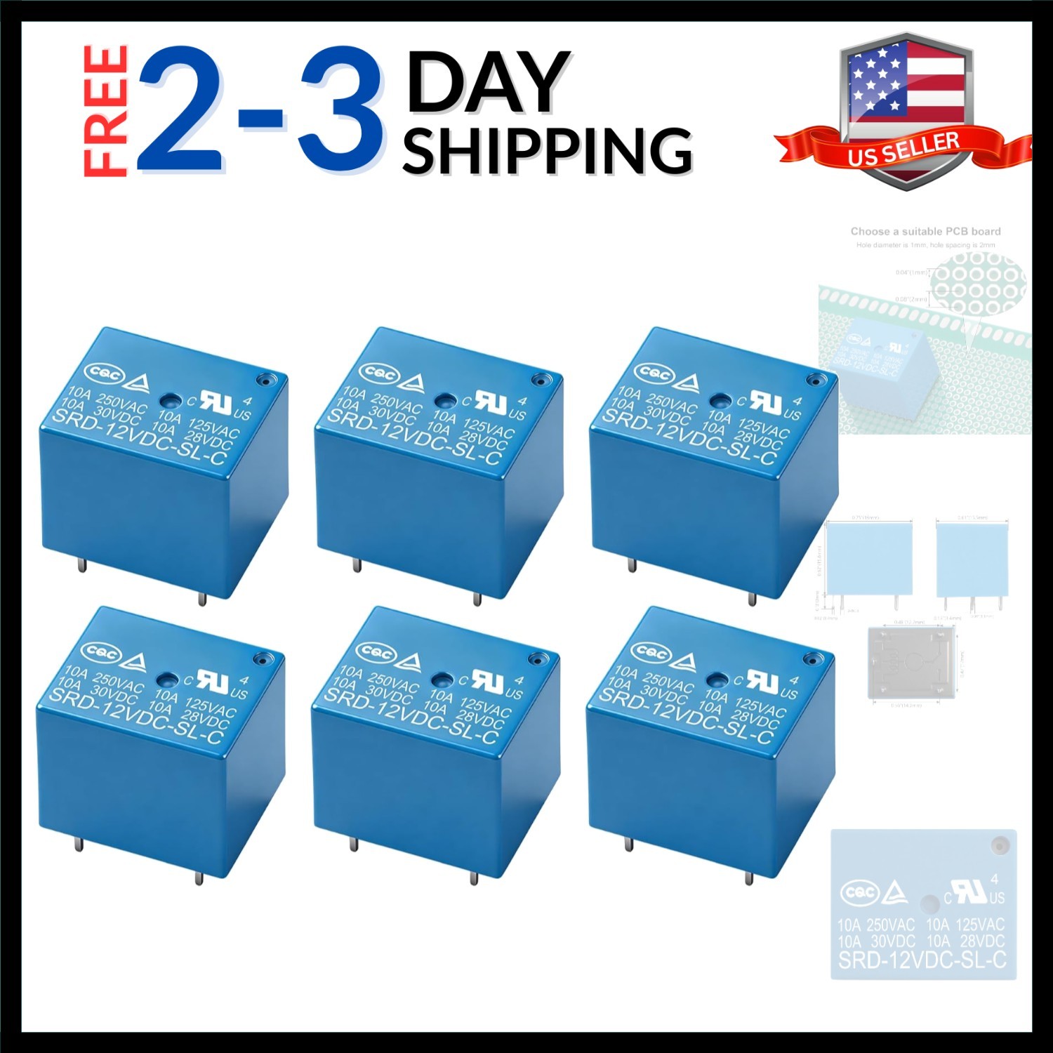 6Pcs PCB Power Relay , DC 12V Coil, 10A 250VAC, SPDT, 5 Pin, for Household Ap…